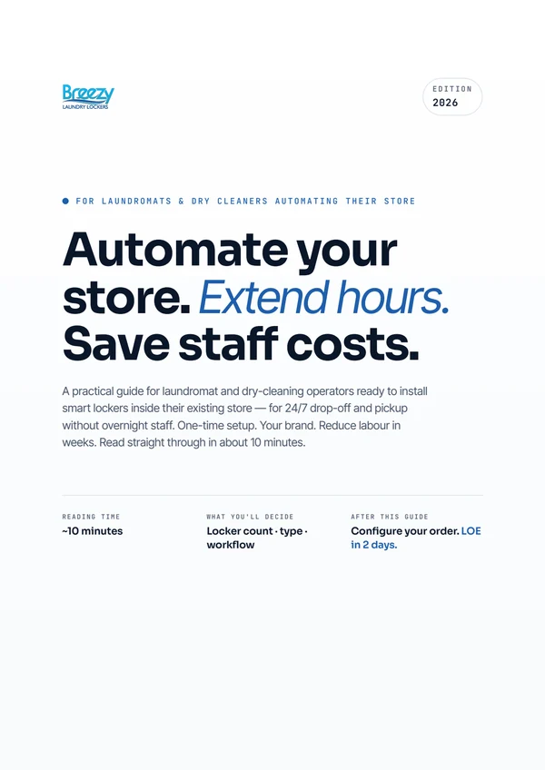Cover of the Breezy Automation Guide for laundromats and dry cleaners