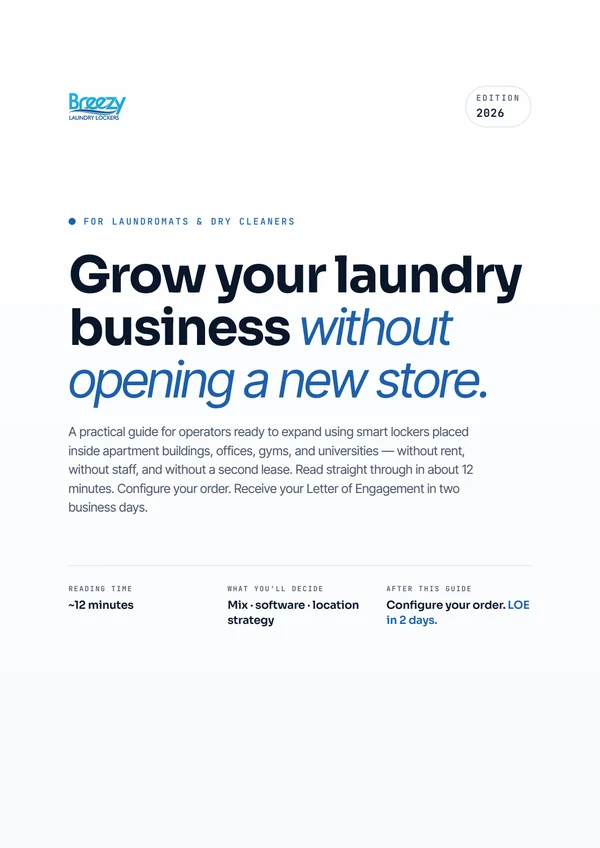 Cover of the Breezy Decision Guide for laundry locker operators